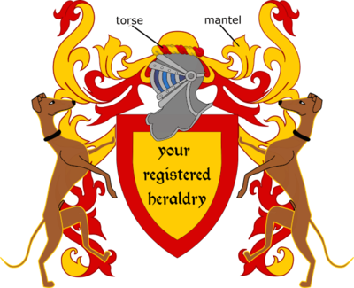 Full heraldic achievement for a Grant of Arms in the Kingdom of Atenveldt