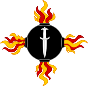 Order of the Dagger of the Sun - "Argent, a fireball proper charged with a dagger palewise, argent.”