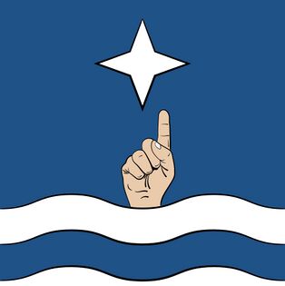 Azure, a fist with index finger extended issuant from a ford proper, in chief a mullet of four points argent.